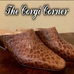 Nine West Brown Croc Embossed Pointed Toe Block Heel